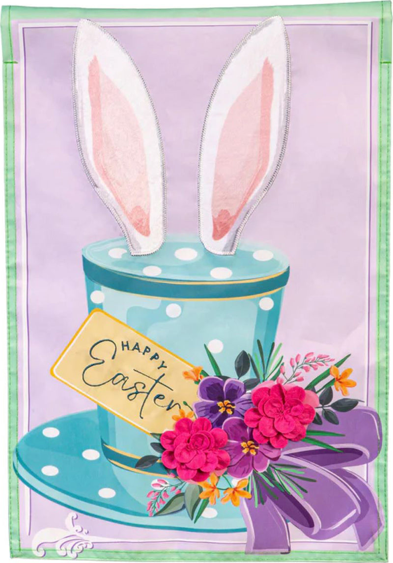 Happy Easter Floral Hat Applique Garden Flag