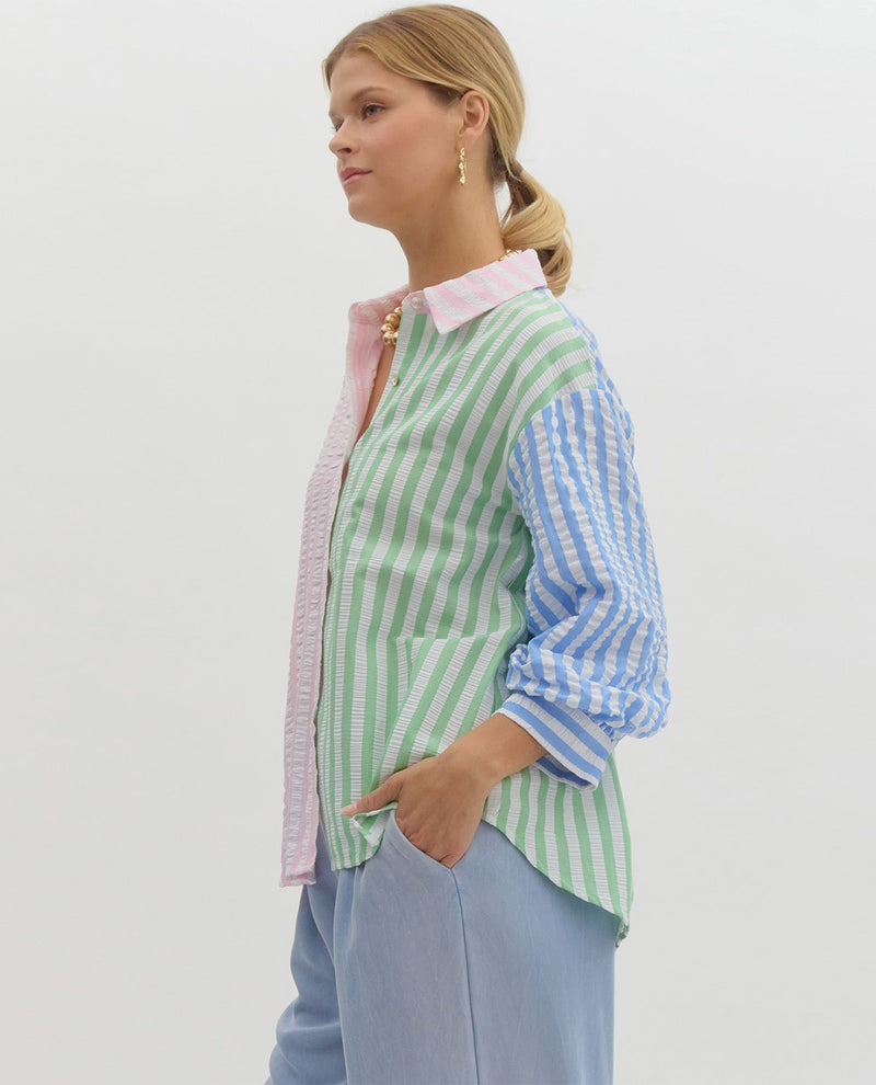 Multi Color Striped & Collared Top