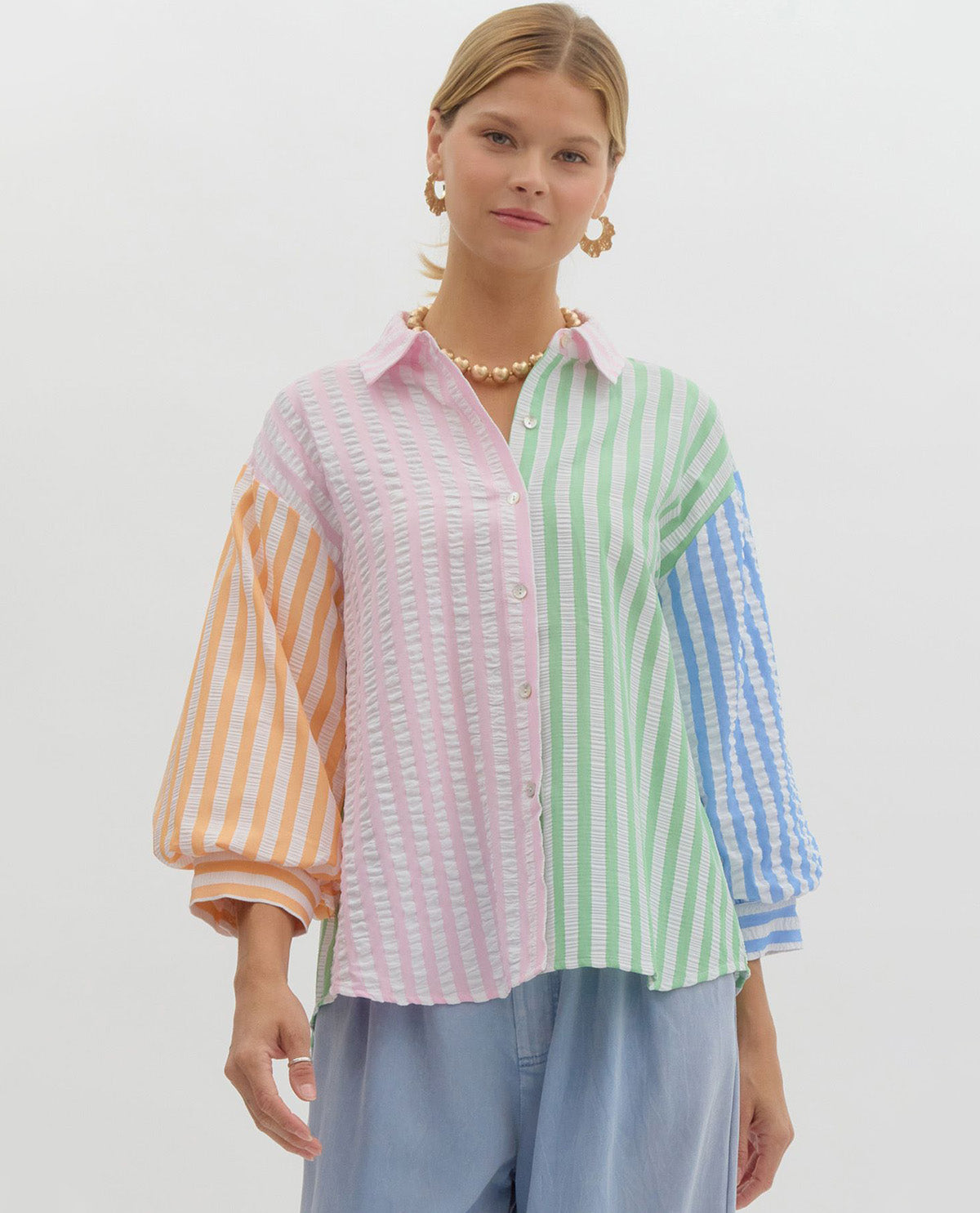 Multi Color Striped & Collared Top