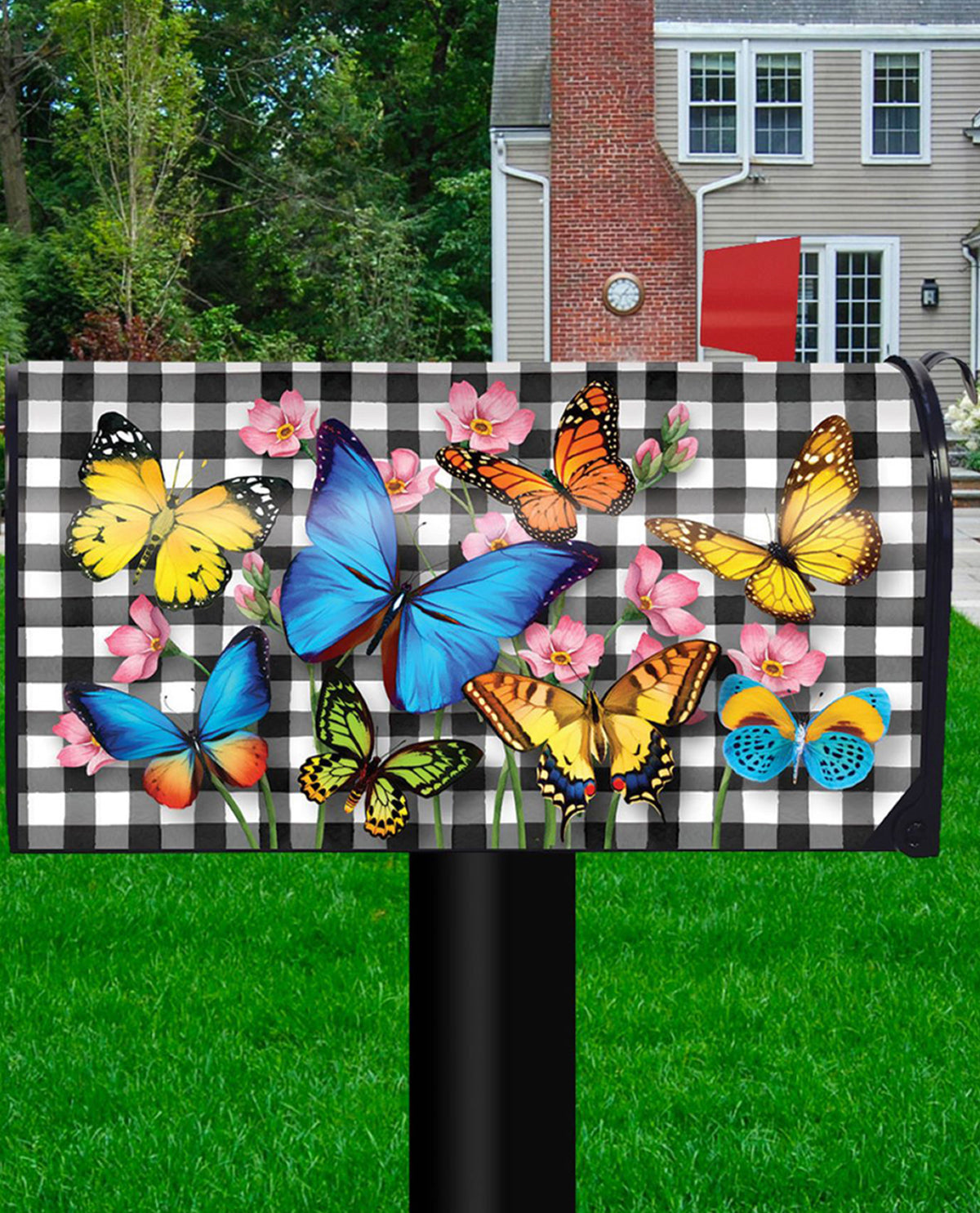 Checkered Butterflies Mailbox Cover