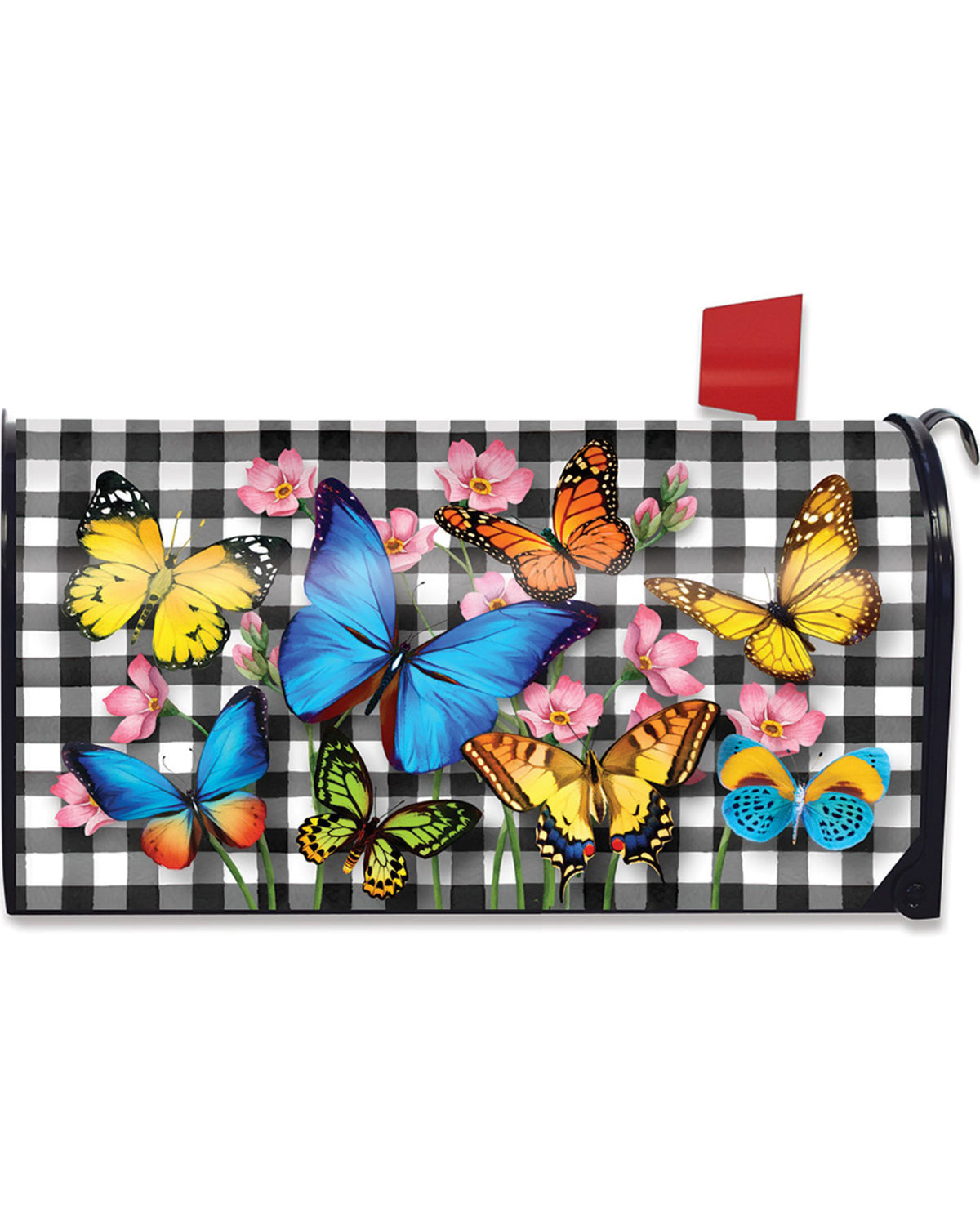 Checkered Butterflies Mailbox Cover