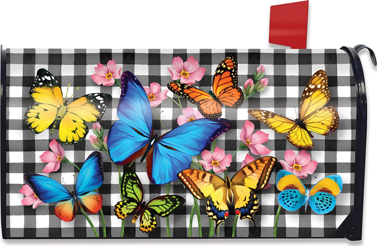 Checkered Butterflies Mailbox Cover