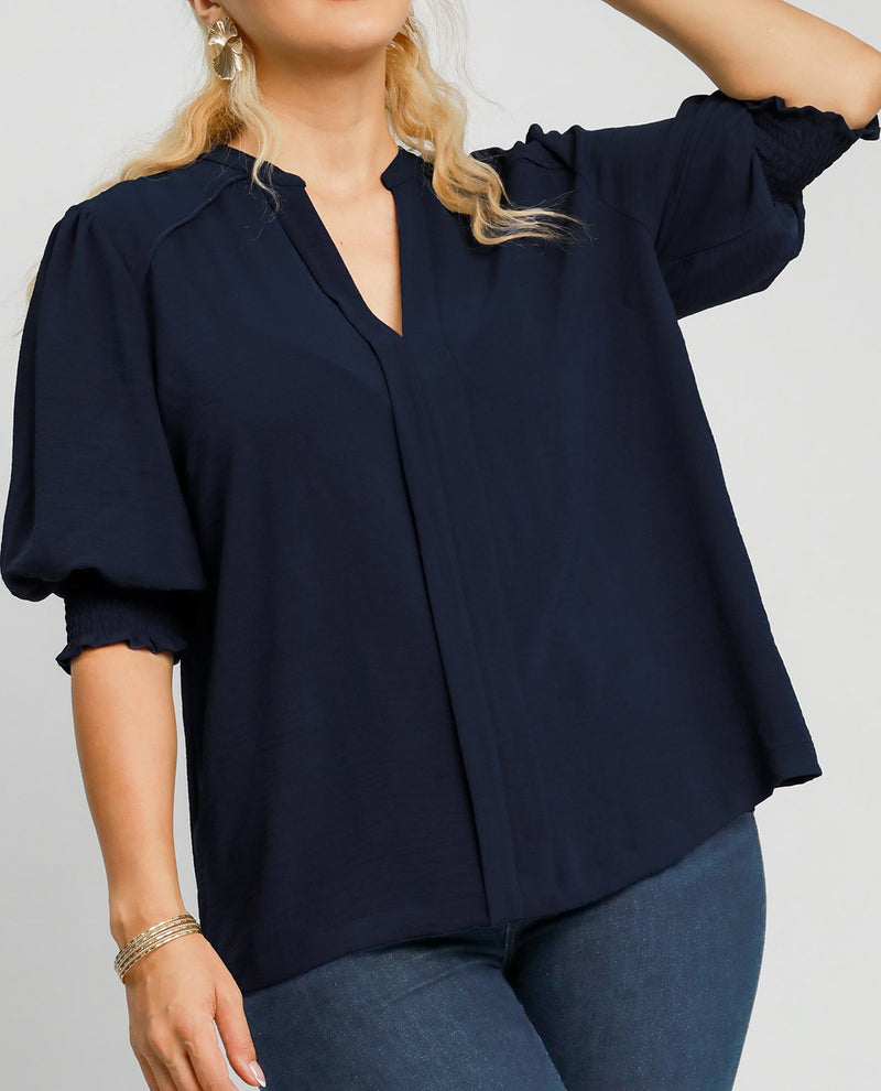 Plus Solid Split Neck Top