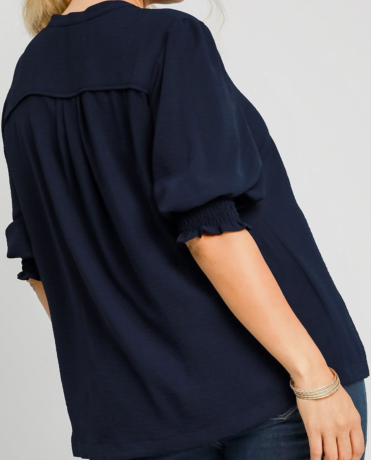 Plus Solid Split Neck Top