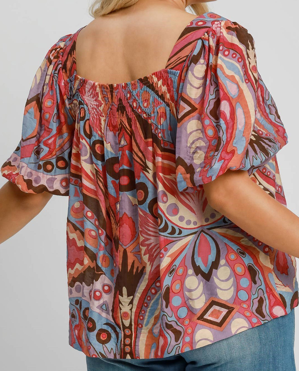 Plus Abstract Print Square Neck Top