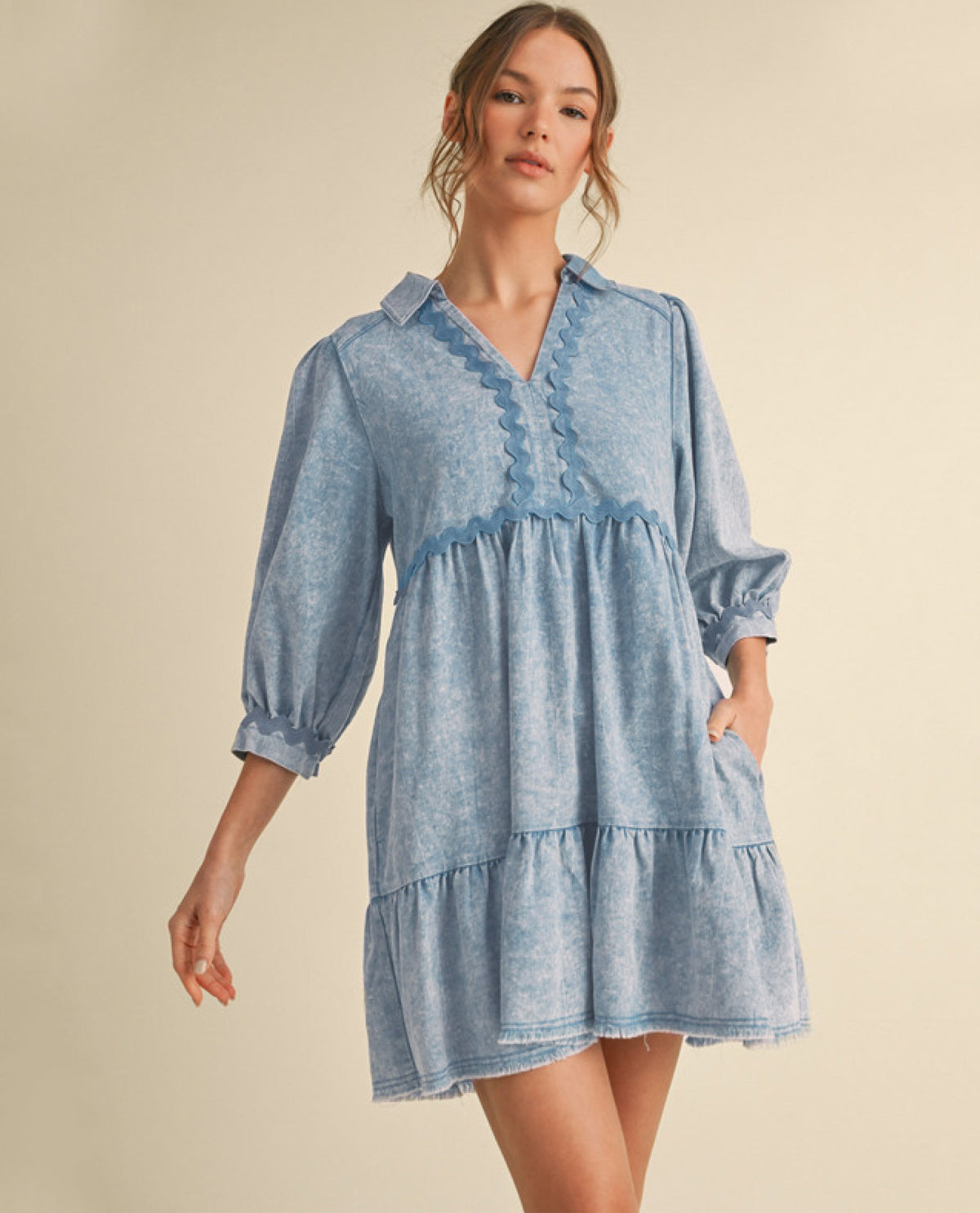 Denim Mini Dress with Ric Rac Trim