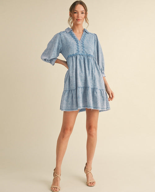 Denim Mini Dress with Ric Rac Trim