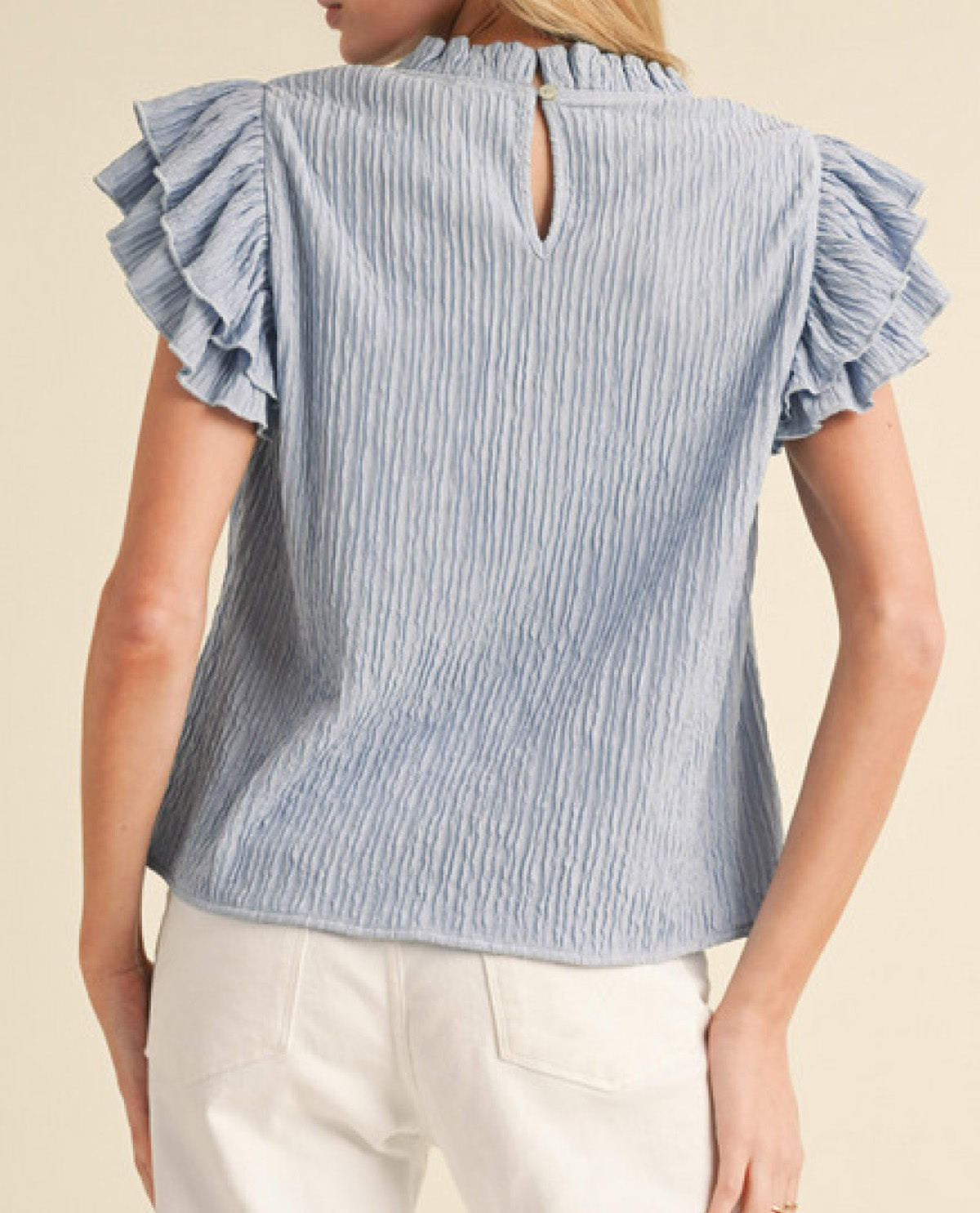 Textured Top with Frill Neck and Layered Trim