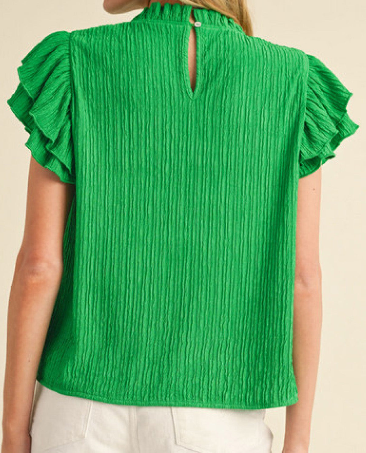 Textured Top with Frill Neck and Layered Trim