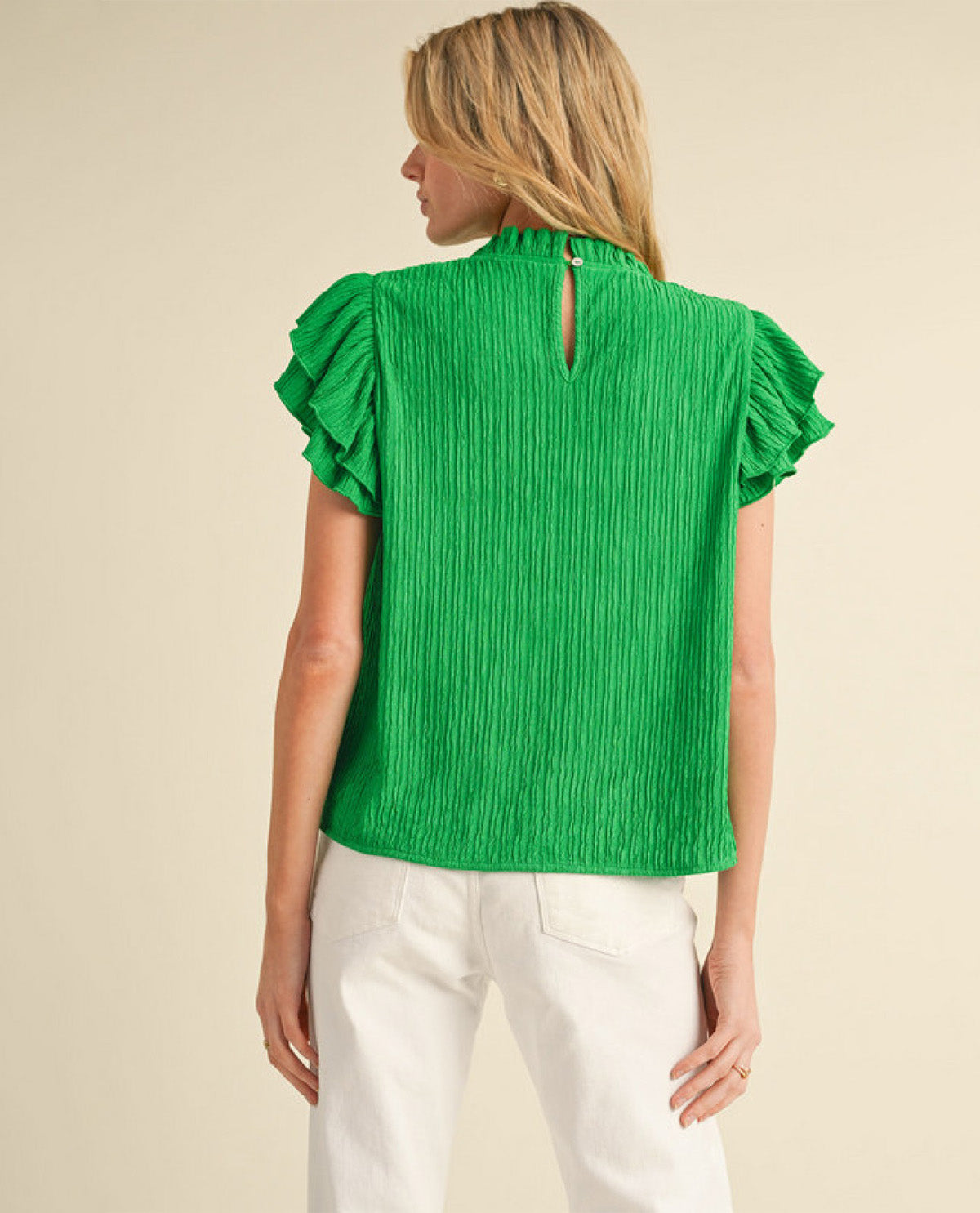 Textured Top with Frill Neck and Layered Trim