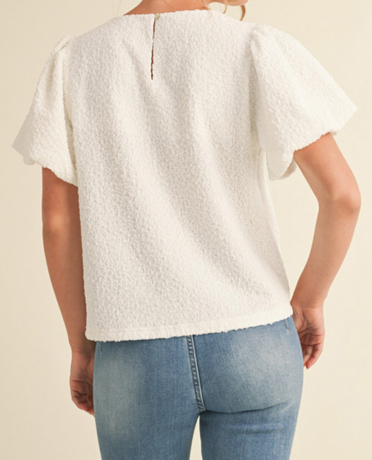 Solid Off-White Top with Puffed Sleeves