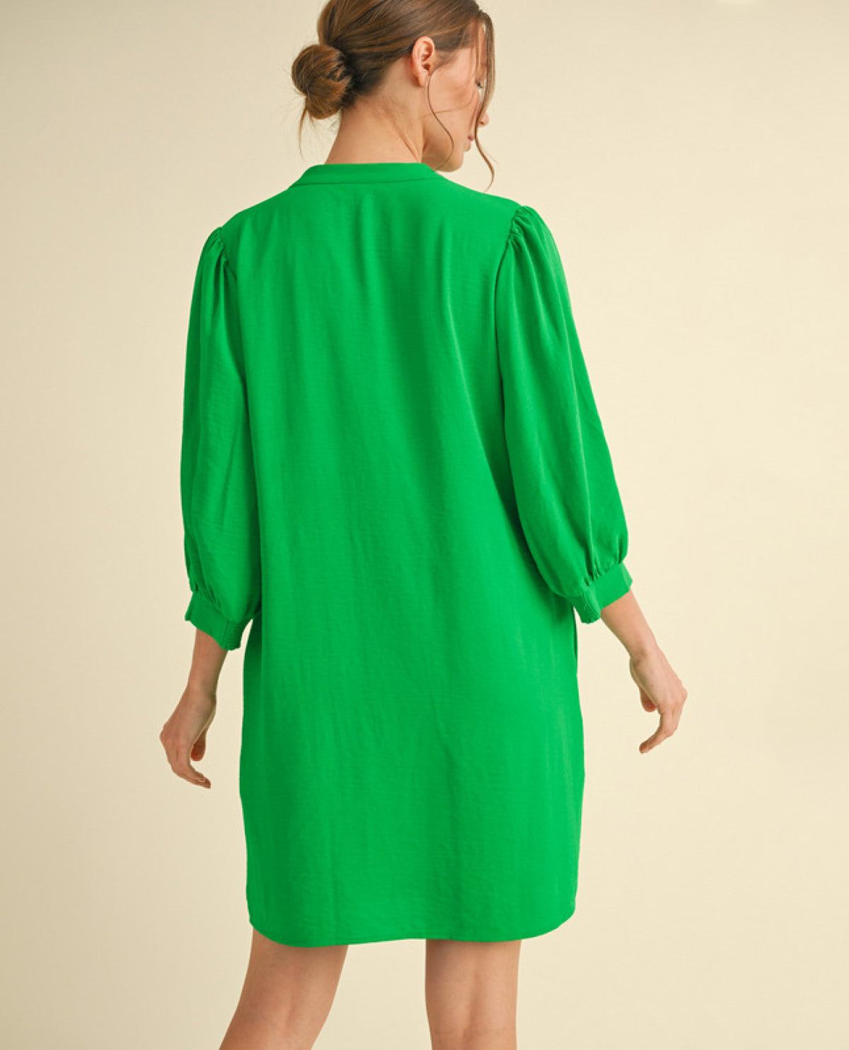 Solid Split U-Neck Kelly Green Mini Dress