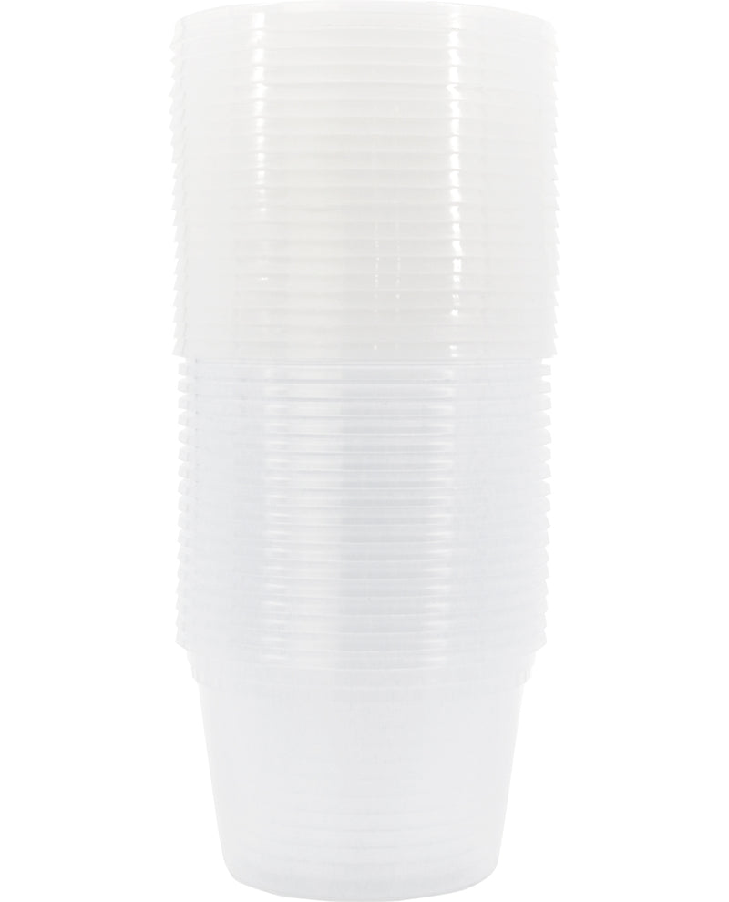 A stack of translucent white plastic cups with ribbed sides, shown on a plain white background.