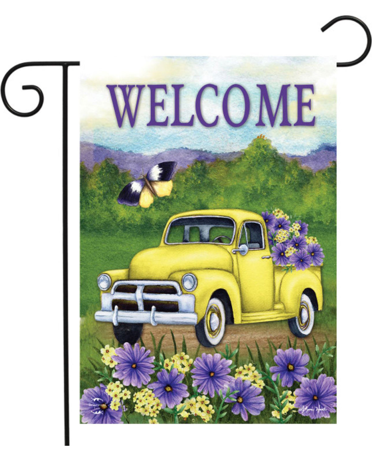 Yellow Pickup Truck Garden Flag