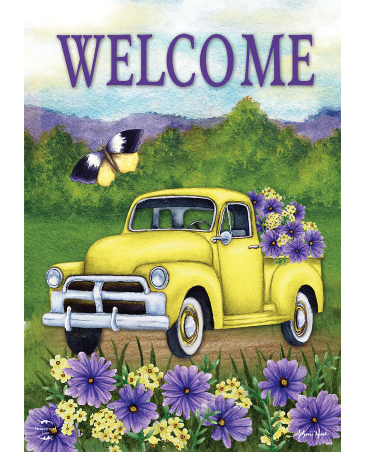 Yellow Pickup Truck Garden Flag