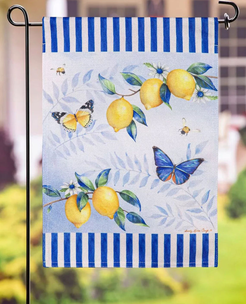 Lemon Blue Burlap Garden Flag