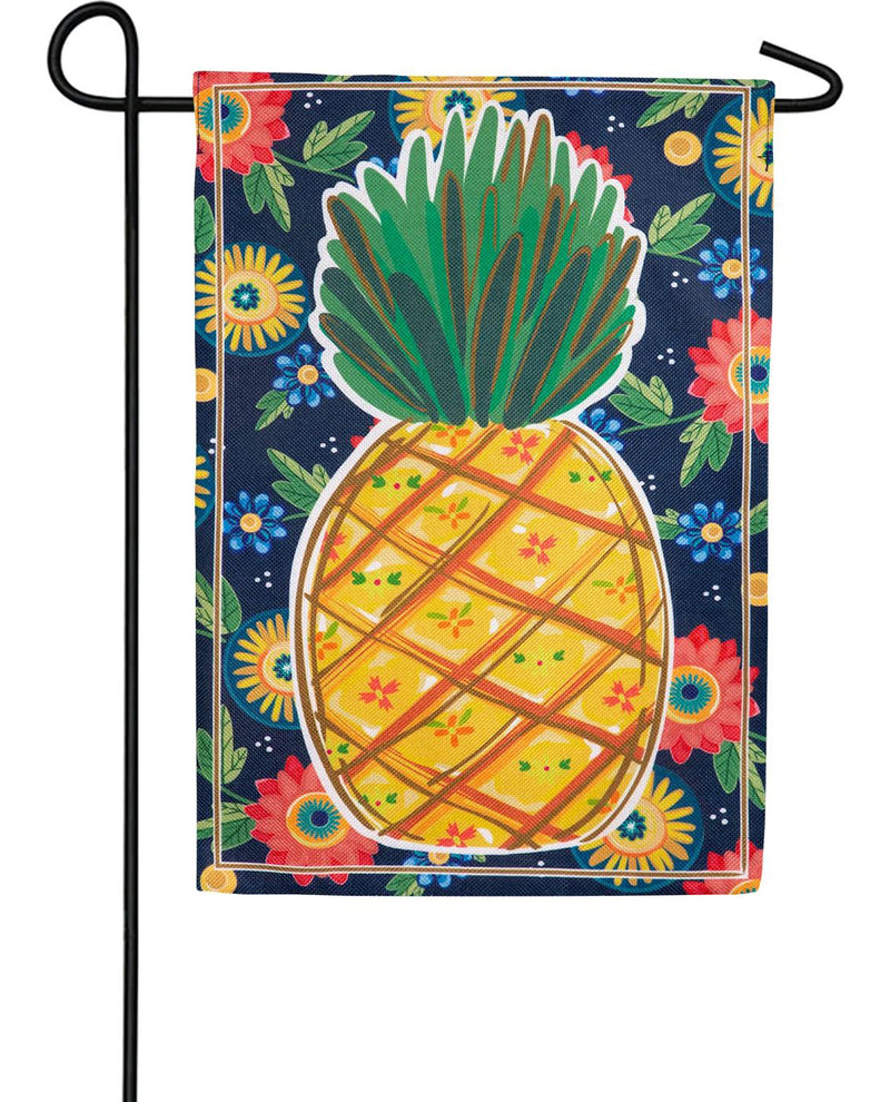 Pineapple & Florals Burlap Garden Flag