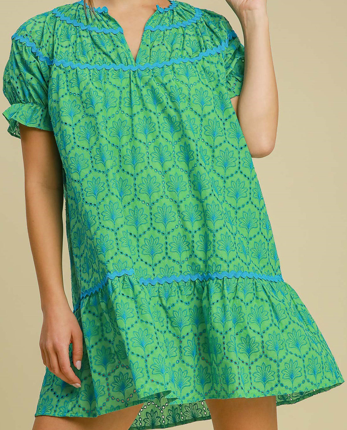 Eyelet Mini Dress with Ric Rac Trim