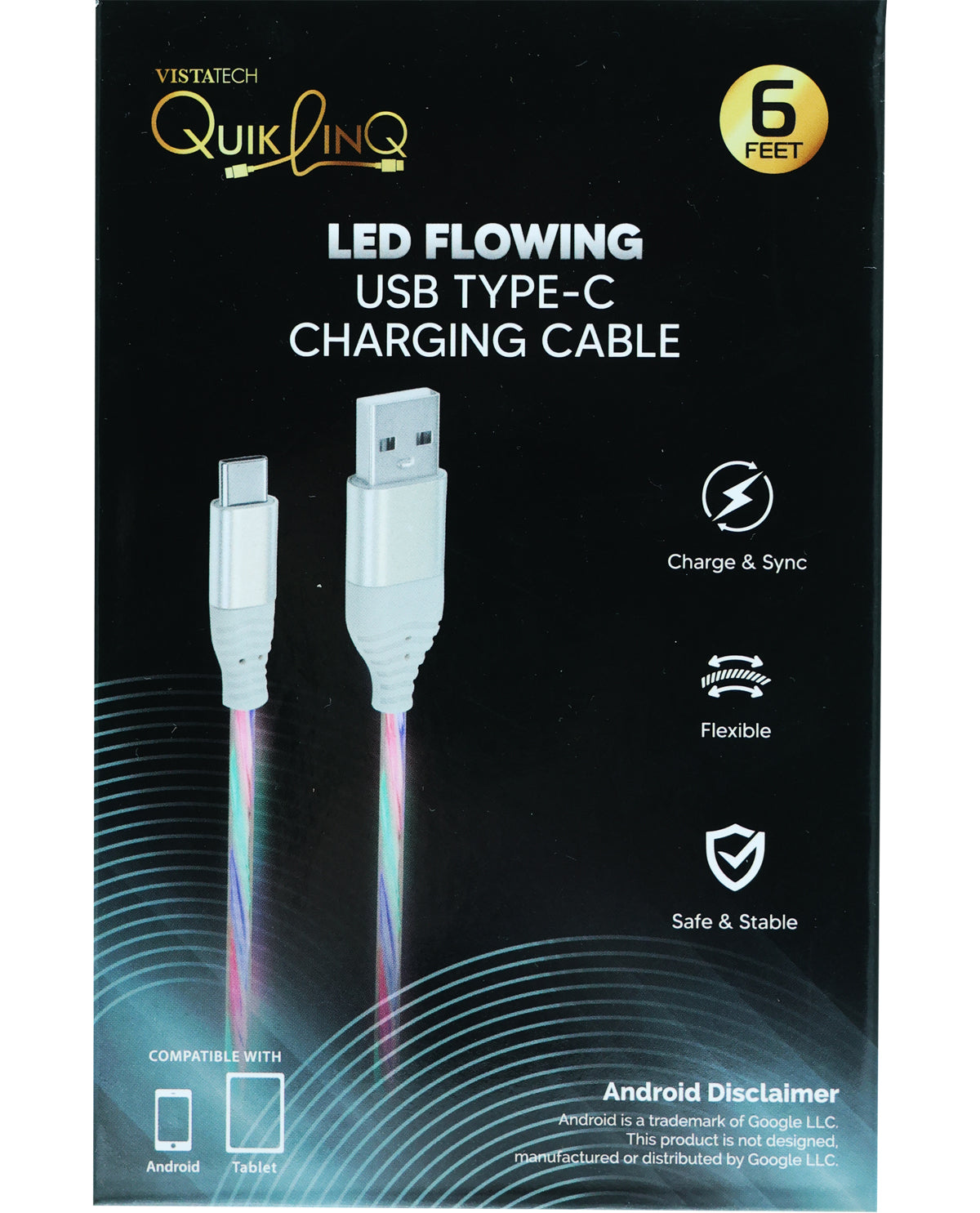 6Ft. Type-C LED Flowing Color Change Sync & Charge Cable