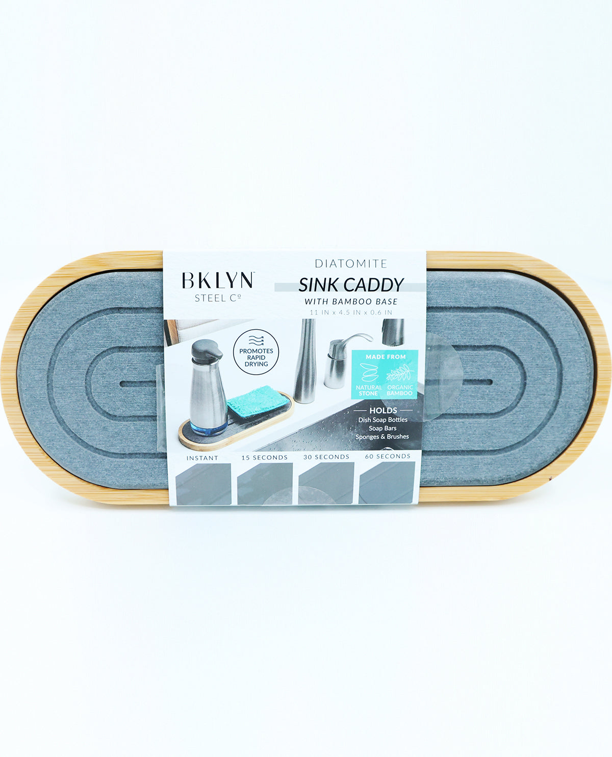 Charcoal Round Diatomite Sink Caddy with Bamboo Base