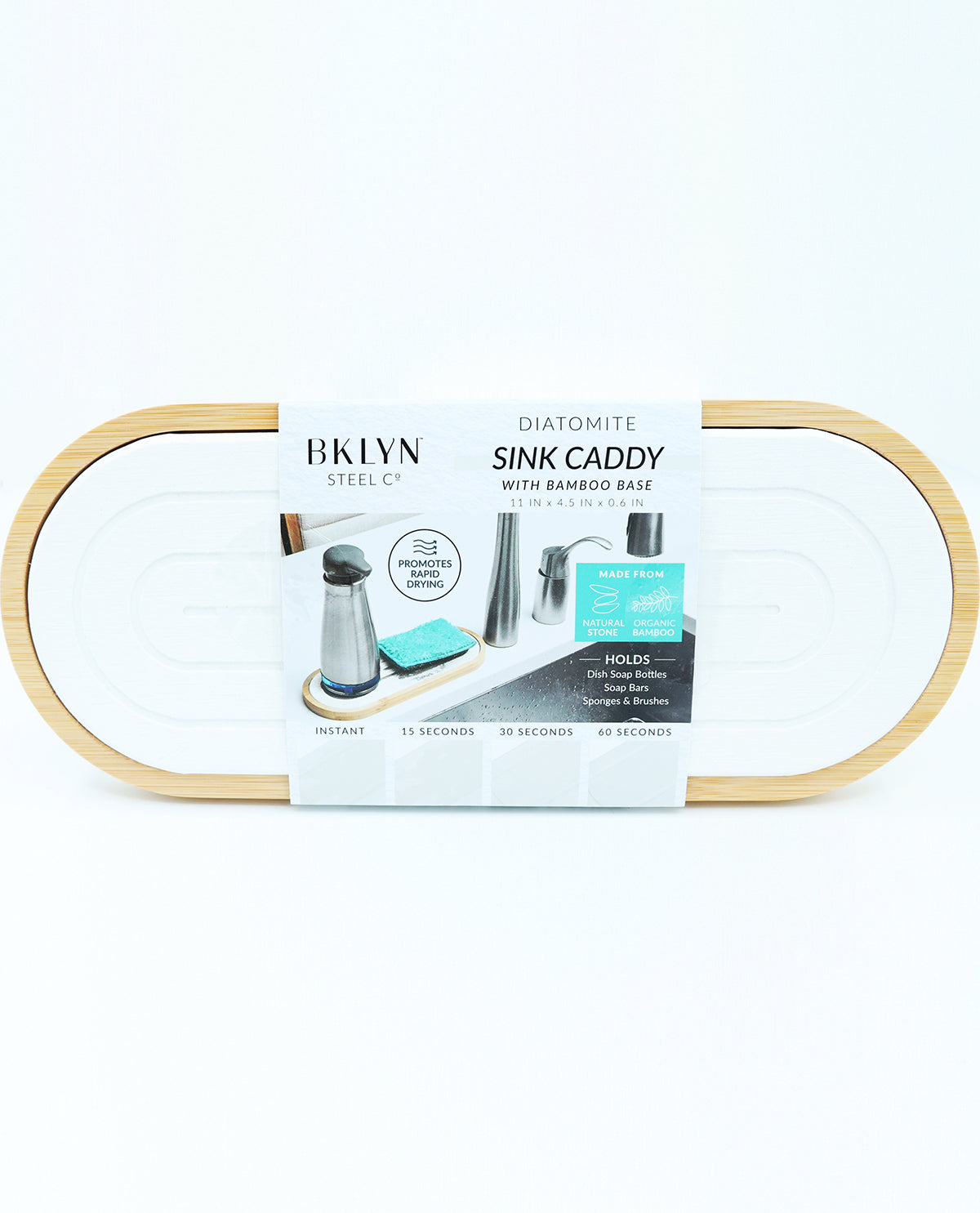 White Round Diatomite Sink Caddy with Bamboo Base