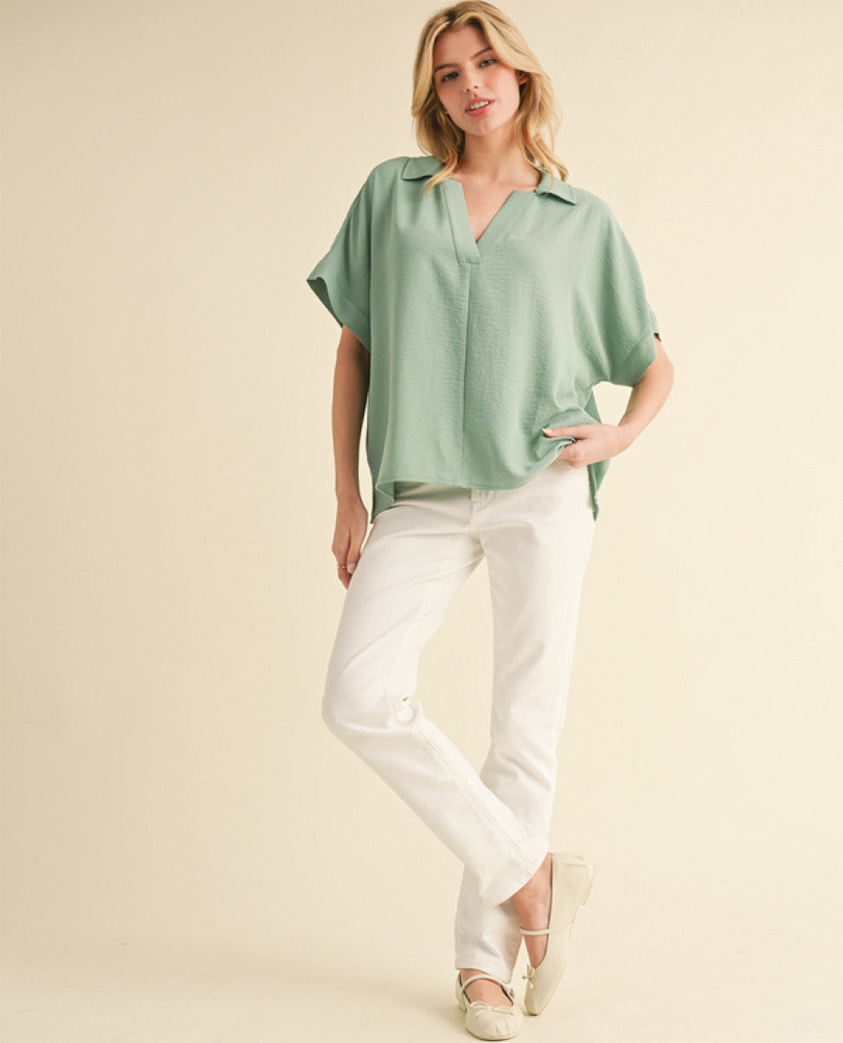 Solid Collared Dolman Top