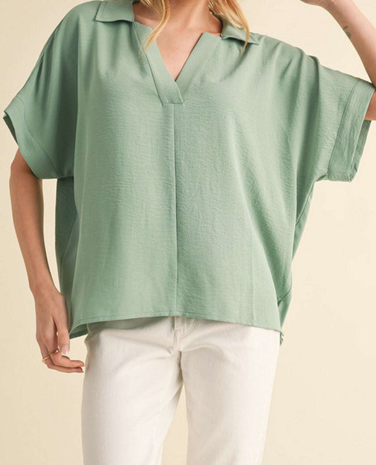 Solid Collared Dolman Top