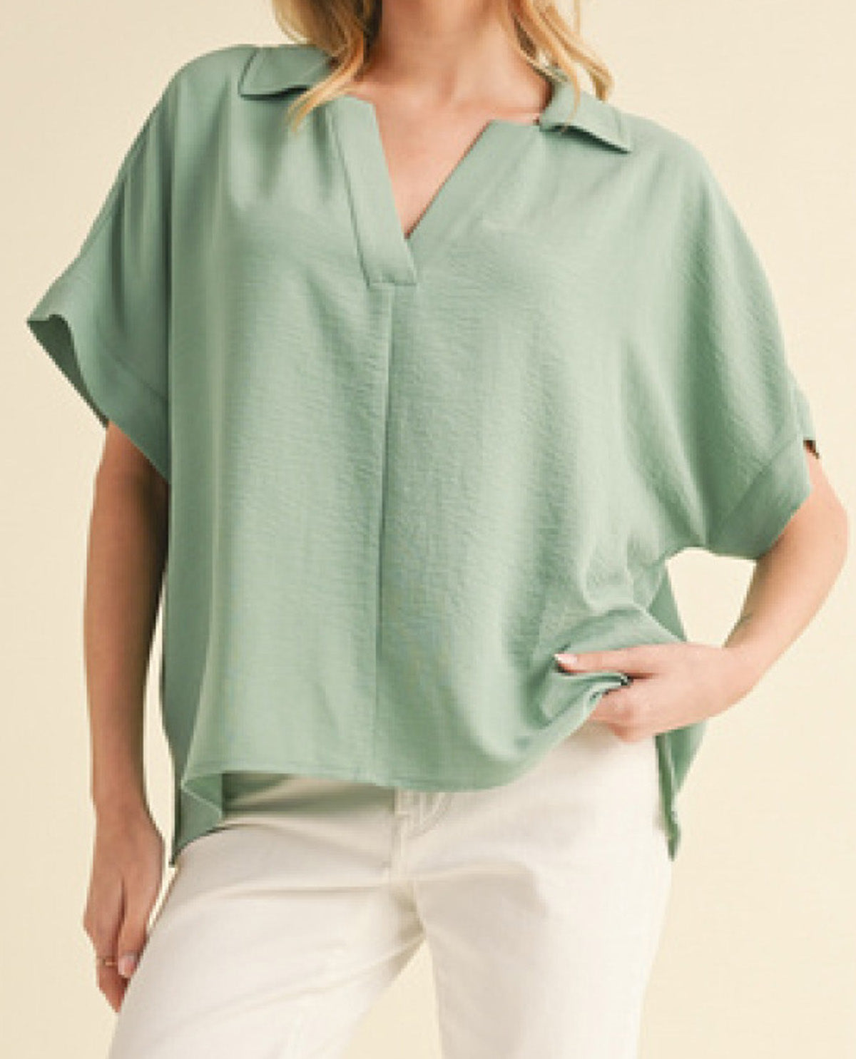 Solid Collared Dolman Top