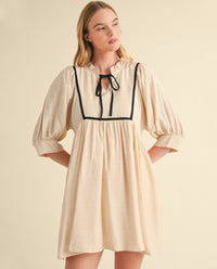 Solid Mini Dress with Ribbon Tie