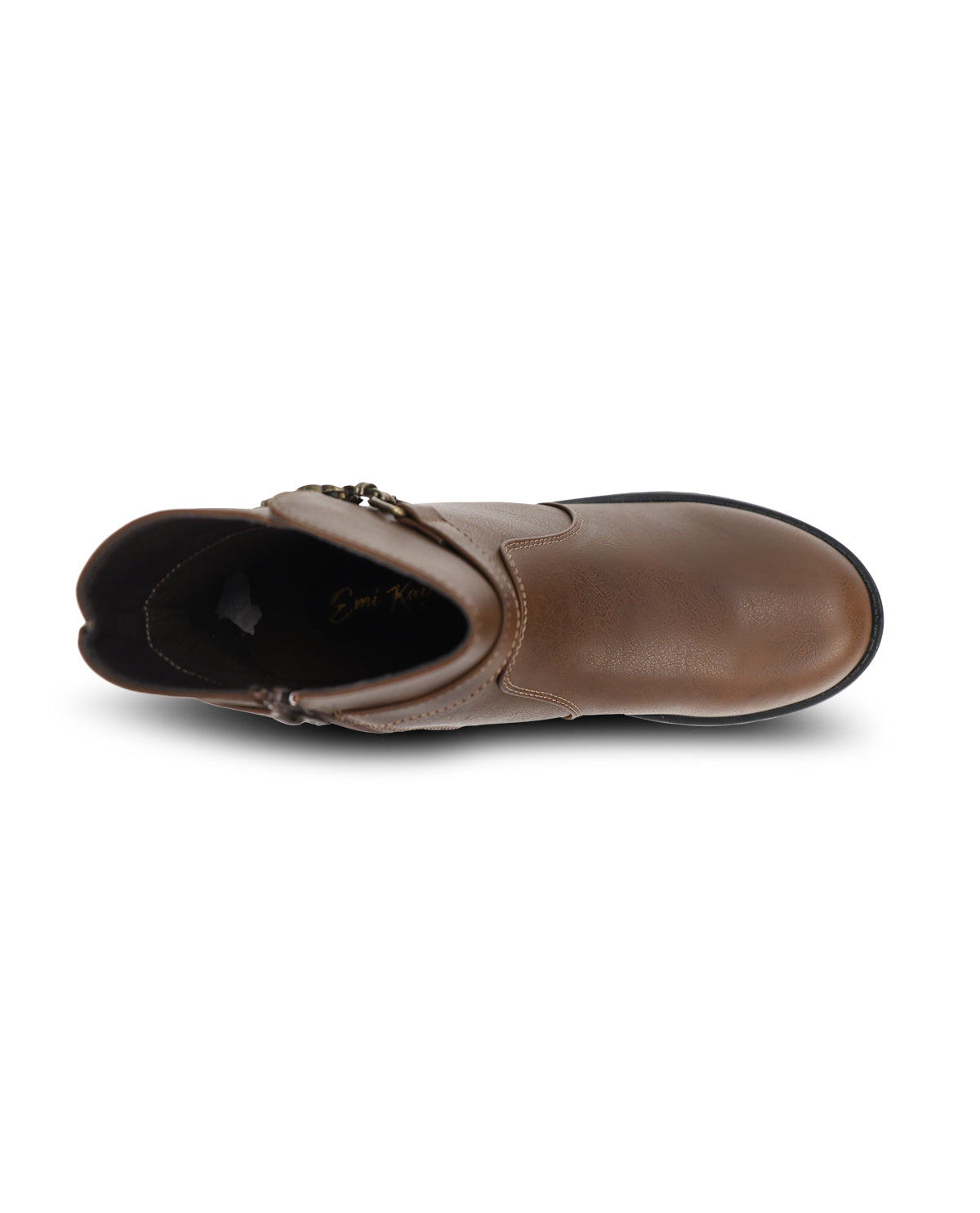 A single brown leather ankle boot shown from a side profile view against a plain white background.