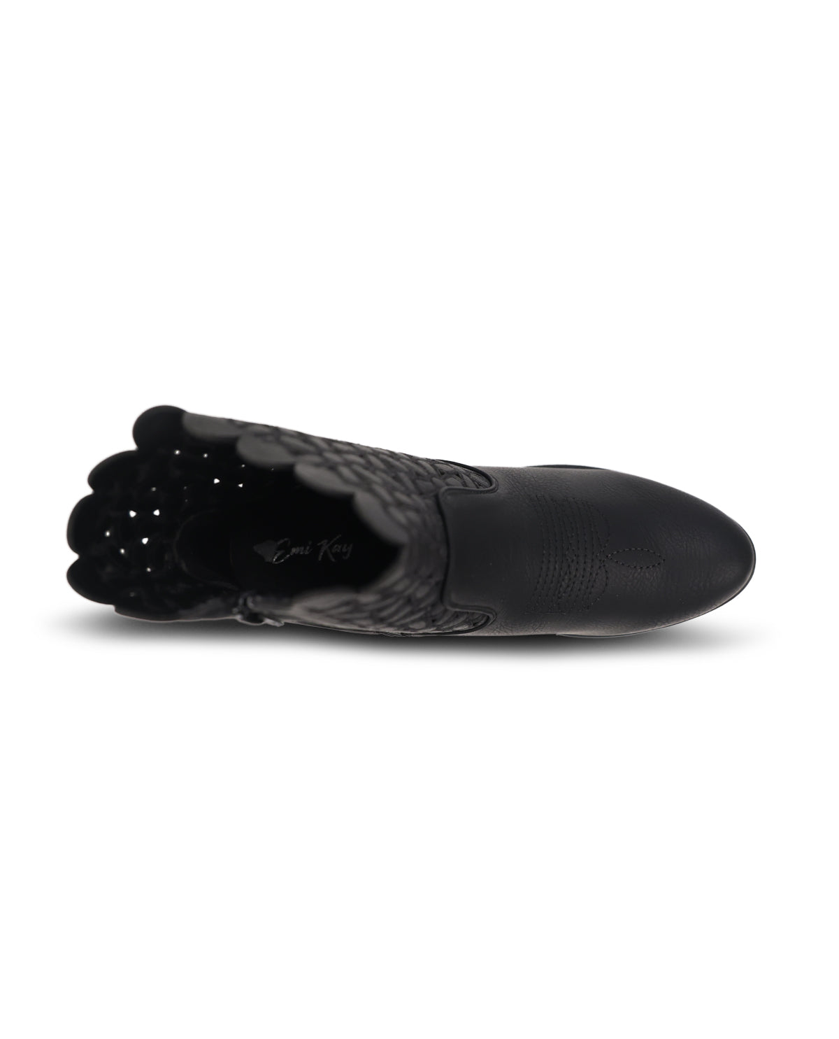 Black ankle boot with a zipper on a white background