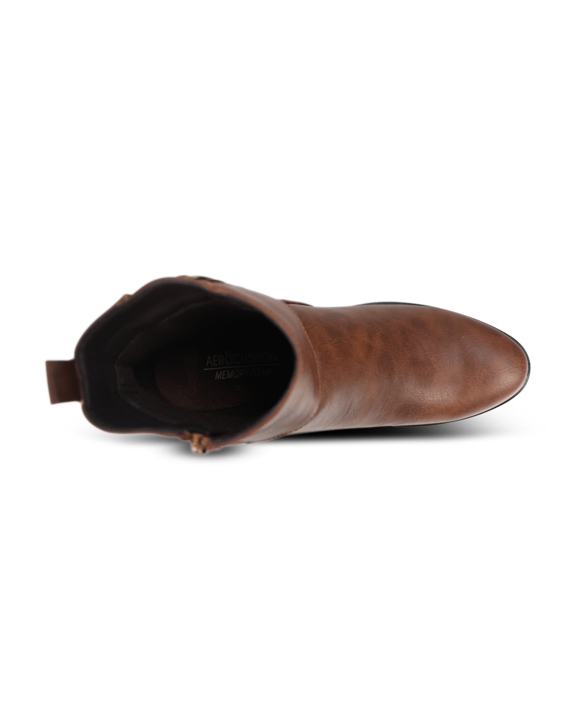 A brown ankle boot shown from a side profile view against a plain white background.