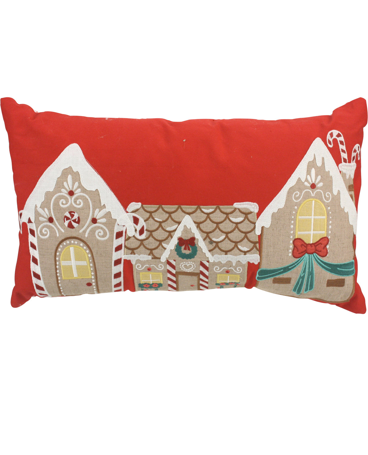 Red Gingerbread House Decorative Holiday Pillow