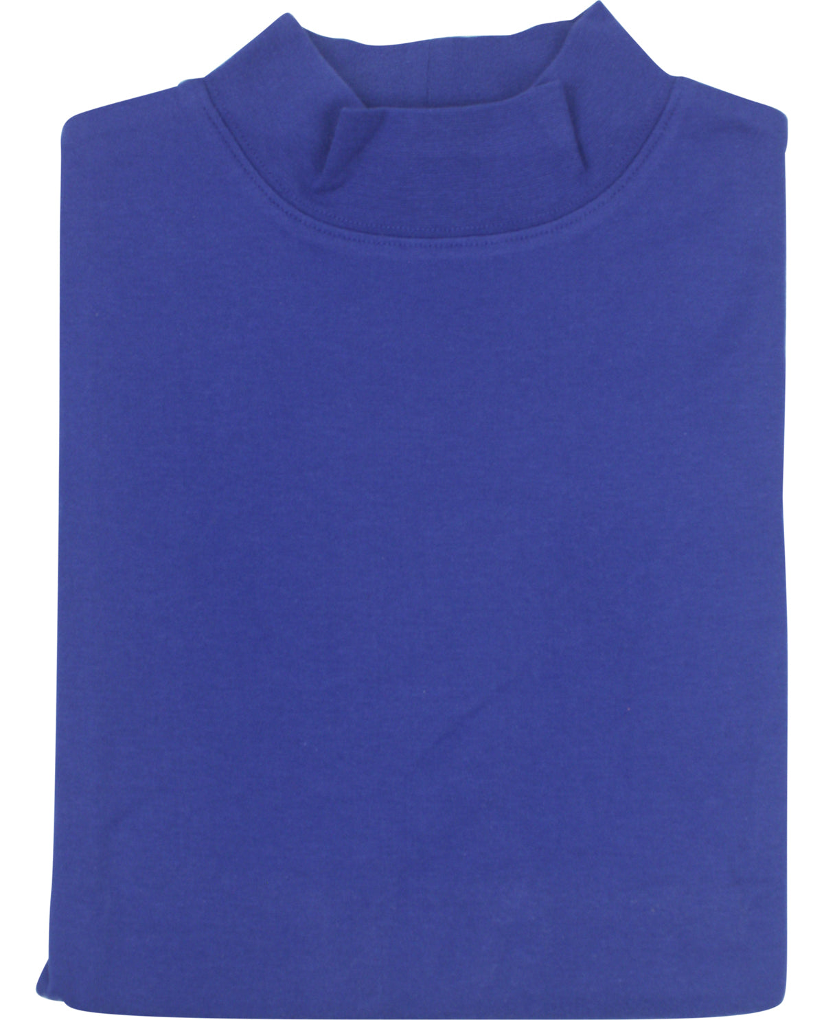 Folded blue turtleneck shirt on a white background