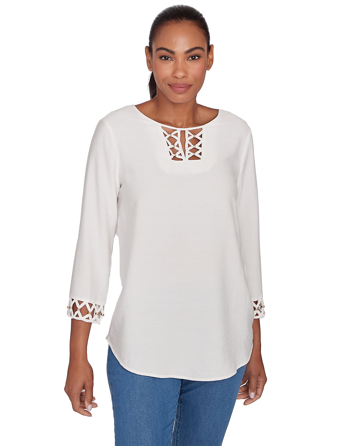 Ruby Road Keep It Natural Embellished Voile Woven Top