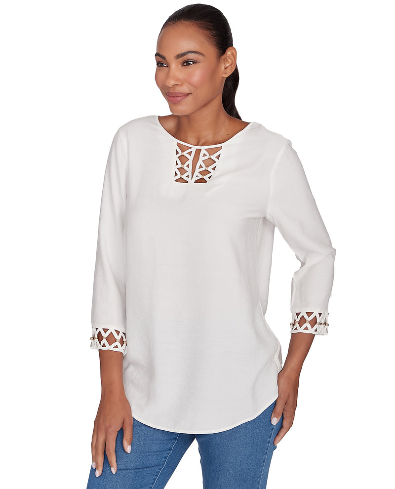 Ruby Road Keep It Natural Embellished Voile Woven Top