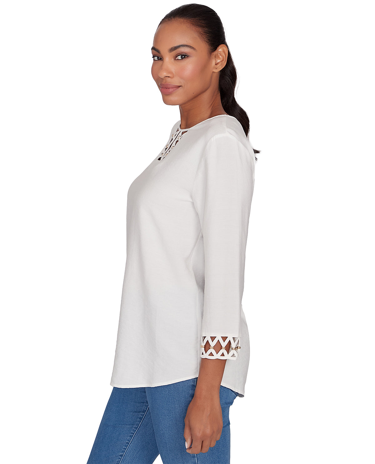 Ruby Road Keep It Natural Embellished Voile Woven Top