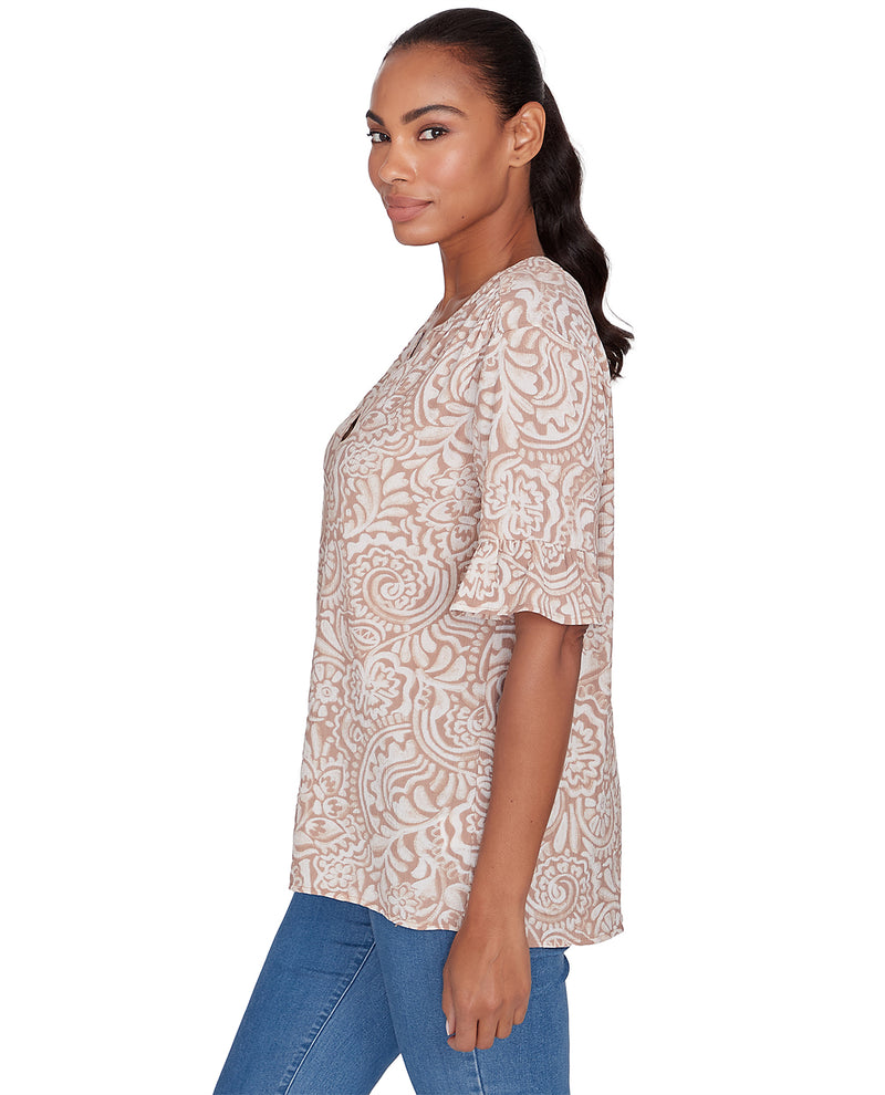 Ruby Road Missy Keep It Natural Woodblock Woven Top