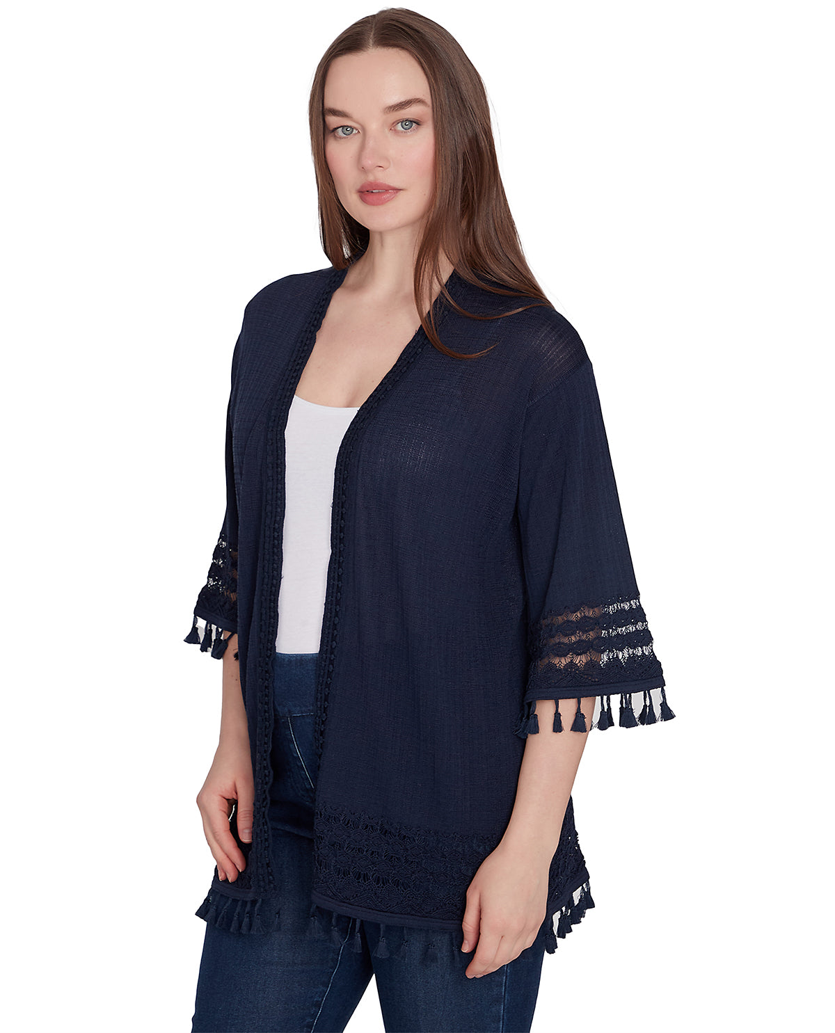 Ruby Road Missy Global Luxe Open Front Fringe Cardigan