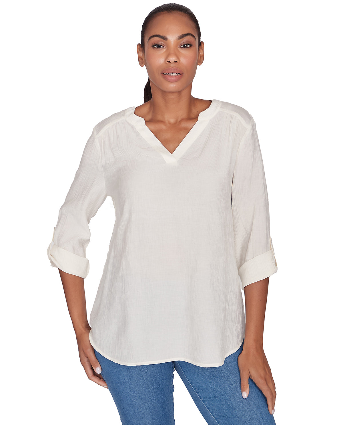Ruby Road Missy Global Luxe Solid Gauze Woven Top
