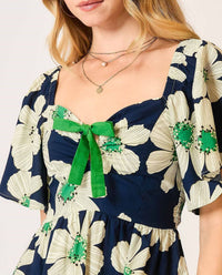 Daisy Floral Print Mini Dress with Ribbon Details