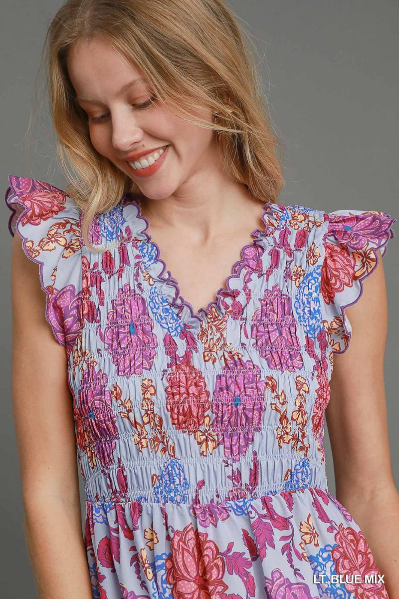 Floral Print V-Neck Maxi Dress