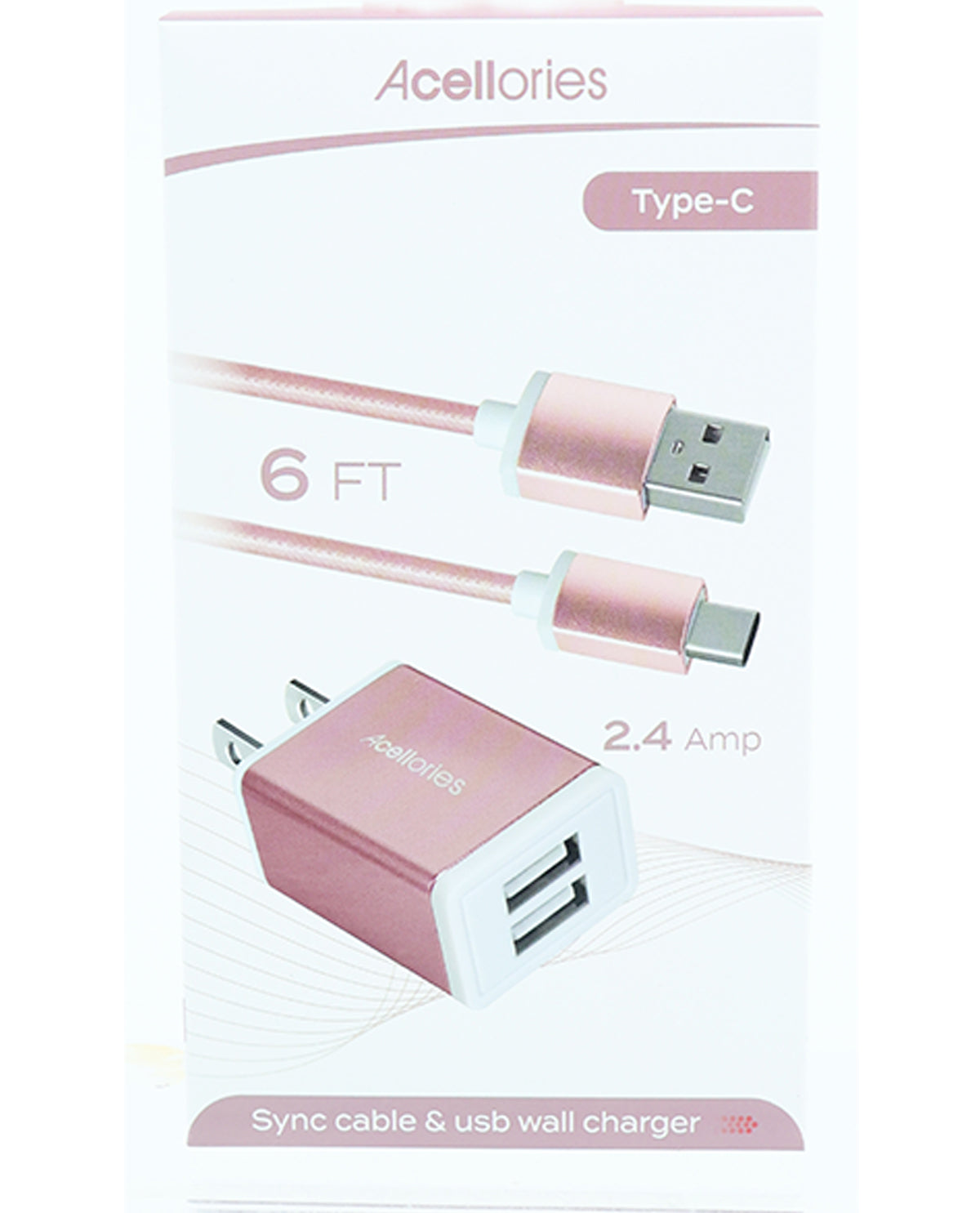 Rose Gold Type-C Sync Cable & Dual-Port Wall Charger for Electronics