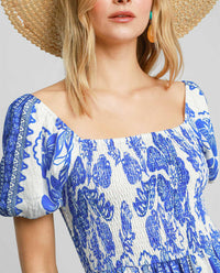 Floral Print Midi Dress with Square Neck Line