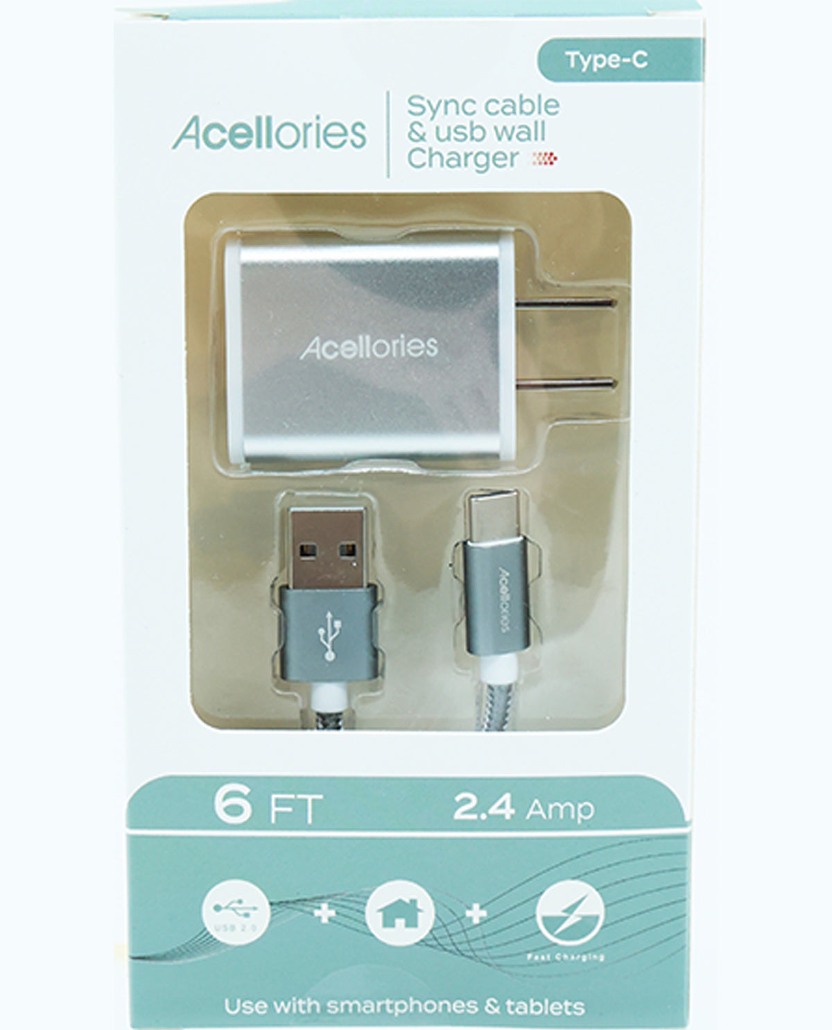 Slate Type-C Sync Cord & Dual-Port Wall Charger for Electronics
