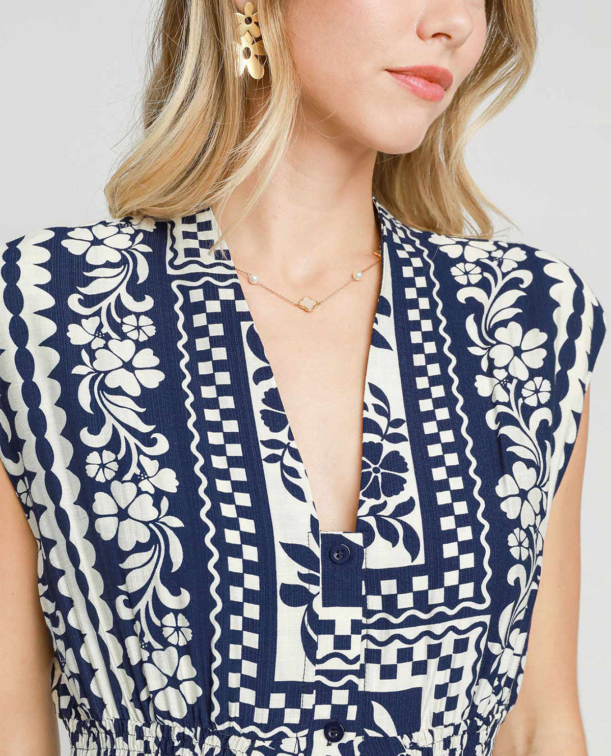 Mixed Print Sleeveless Midi Dress