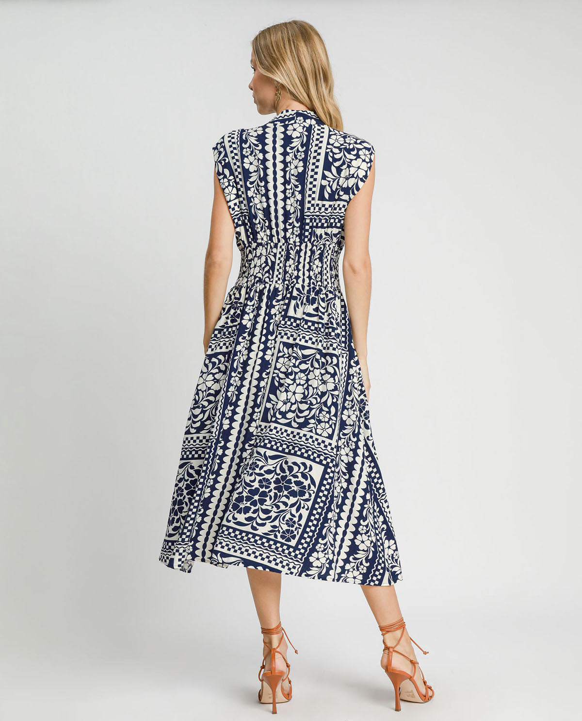 Mixed Print Sleeveless Midi Dress
