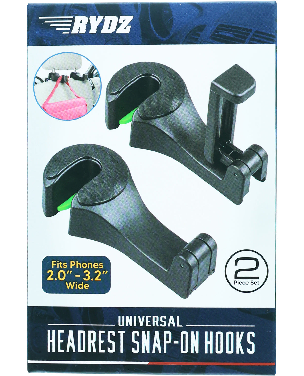 Universal Automotive Headrest Snap-On Hooks with Phone Holder