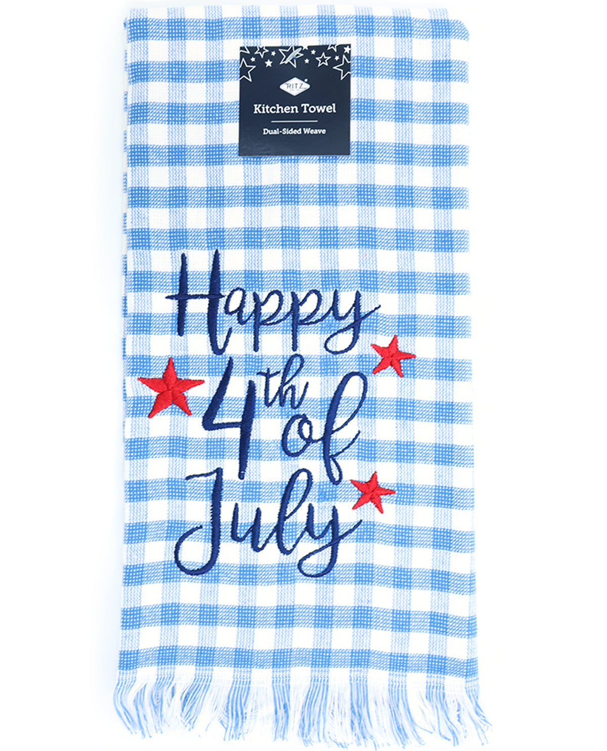 Happy 4th of July Plaid Kitchen Towel with Fringe