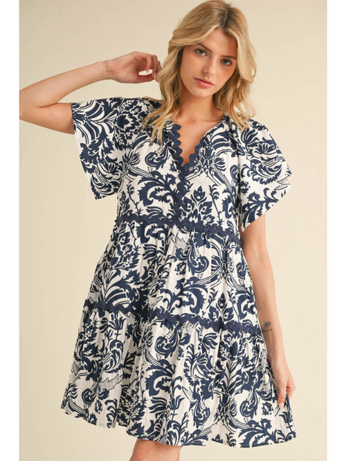 Floral Print Tiered Mini Dress With Side Pockets